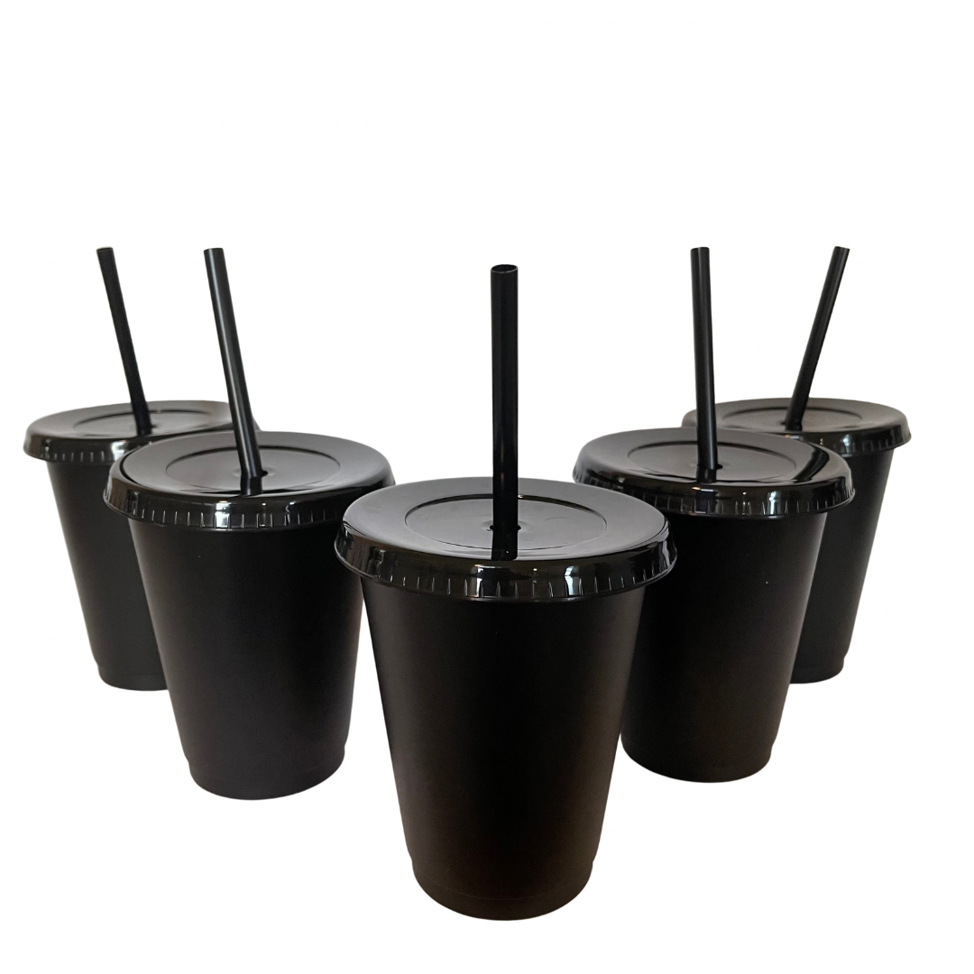 Bev Tek Black Plastic Hot / Cold Drinking Cup 2-in-1 Straw or