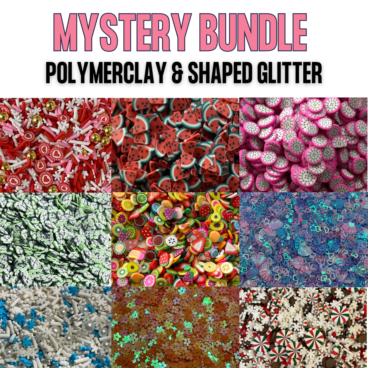 GRAB BAGS -  5 POLYMER CLAY/ SHAPE GLITTER BAGS