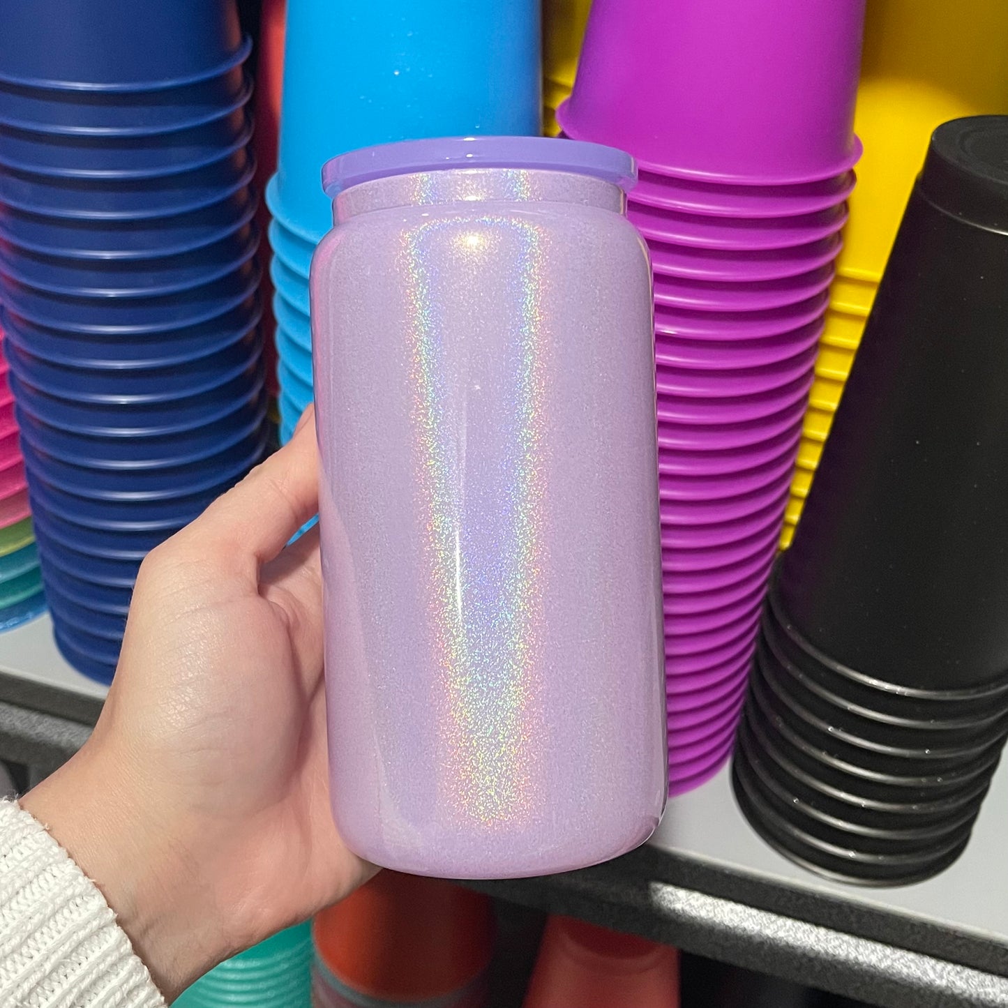 16oz Glitter Shimmer Sublimation Glass Can