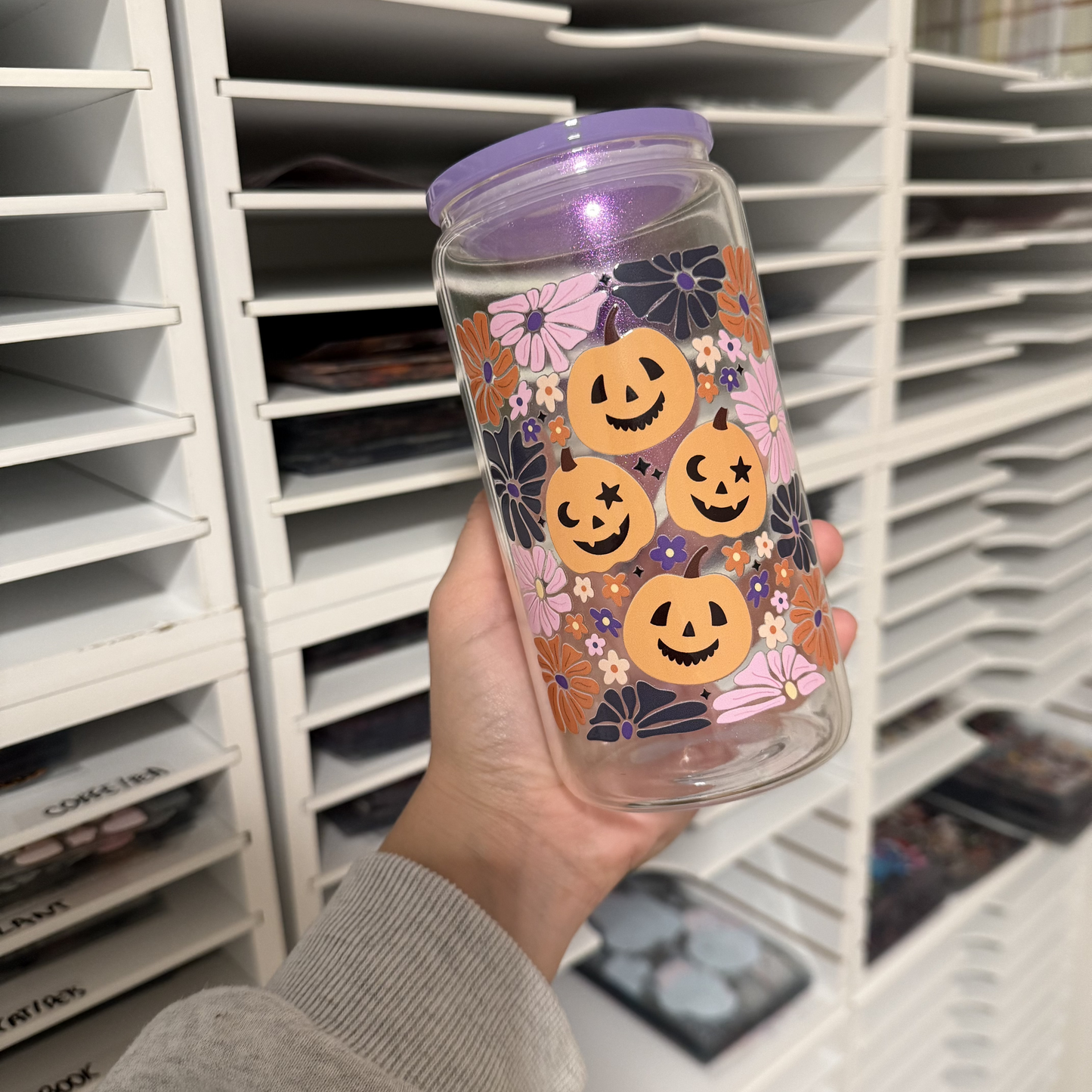 16oz Glass Can Pumpkin Halloween