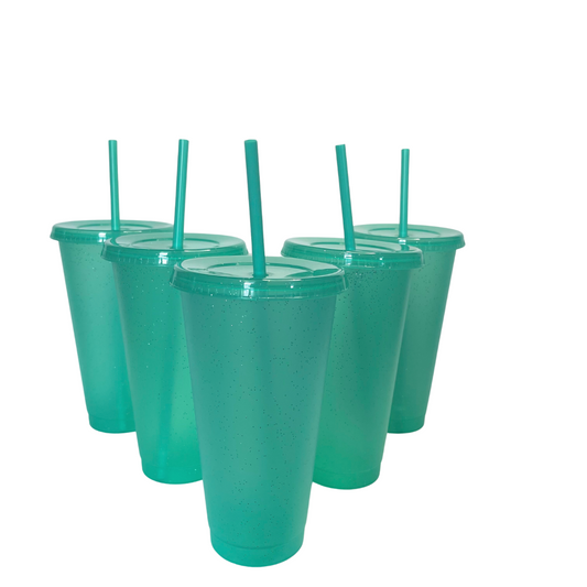 24oz Light Green Summer Glitter Cold Cups