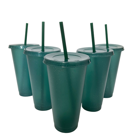 24oz Dark Green Glitter Cold Cups