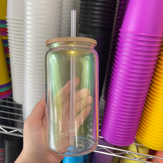 16oz Iridescent Sublimation Glass Can