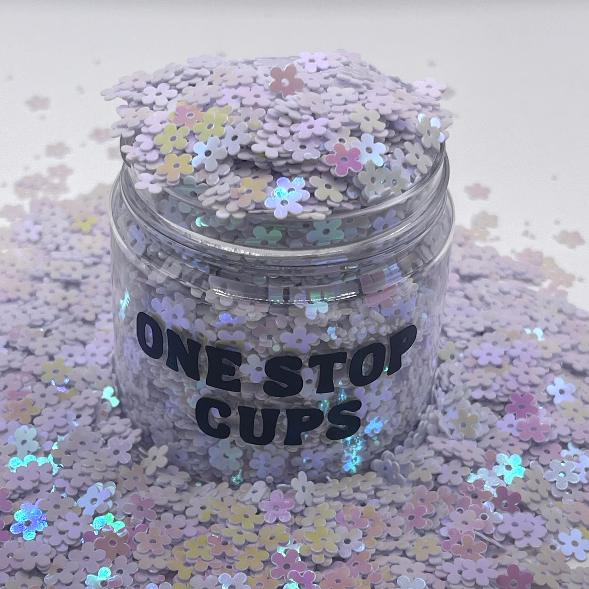 White Flower Shaped Glitter – One Stop Cups